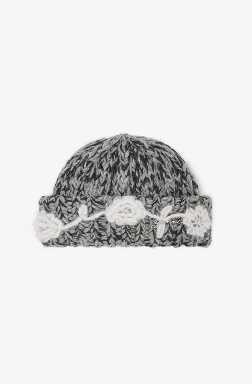 GANNI A7308 GRAPHIC WOOL BEANIE FLOWER PHANTOM
